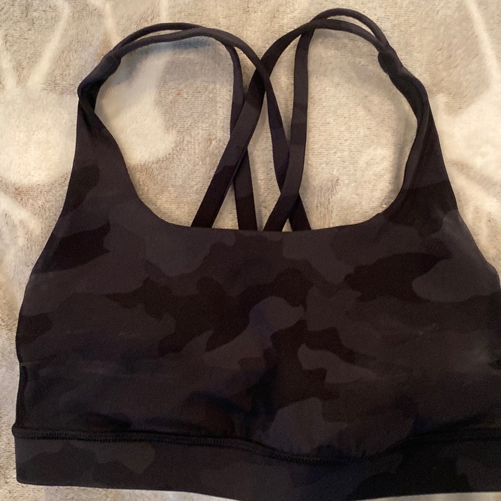 Black, camo sports bra
